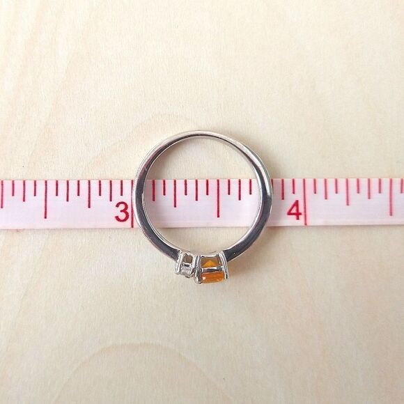 Fire Opal & Zircon Ring In Platinum Over Sterling - Picture 6 of 9